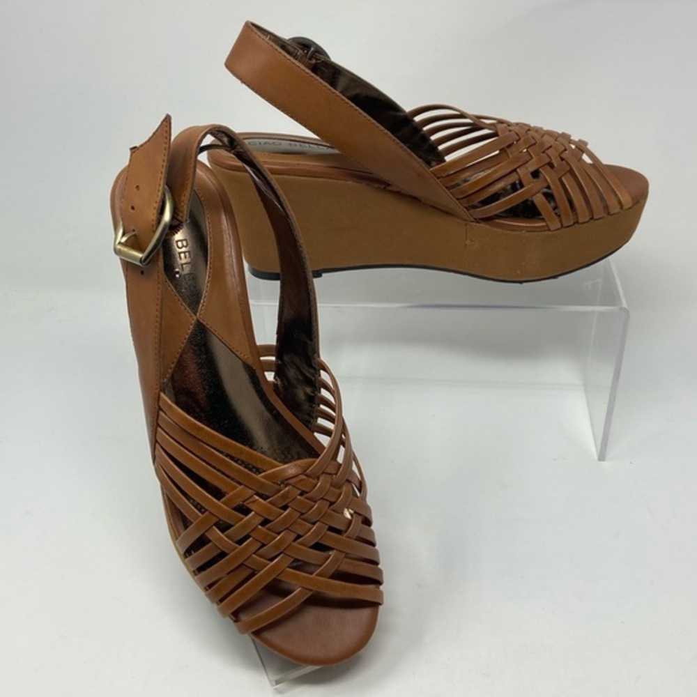 NWT Ciao Bella “Paris” Carmel Vintage Calf Leather Slingback Wedge Sandals 8 1/2